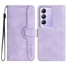 Custodia in pelle per vivo V30 Lite 5G India/T3 5G IDN con motivo a cuore Skin Feel (viola)