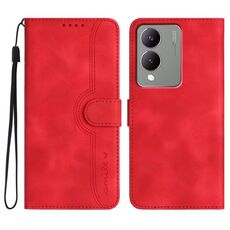 Custodia in pelle per vivo Y17s 4G Global/Y28 5G India con motivo a cuore Skin Feel (Rosso)