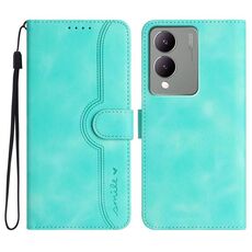 Custodia in pelle per vivo Y17s 4G Global/Y28 5G India con motivo a cuore Skin Feel (azzurro)