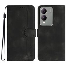 Custodia in pelle per vivo Y17s 4G Global/Y28 5G India con motivo a cuore Skin Feel (nero)
