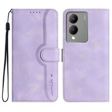 Custodia in pelle per vivo Y17s 4G Global/Y28 5G India con motivo a cuore Skin Feel (viola)