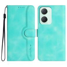 Custodia per cellulare in pelle con motivo a cuore globale per vivo Y03 4G (azzurro)