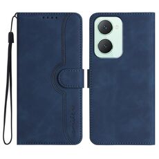 Custodia per cellulare in pelle con motivo a cuore globale per vivo Y03 4G (blu reale)