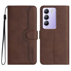 Custodia per cellulare in pelle con motivo a cuore globale per vivo Y100 5G IDN/Y200e 5G (marrone)
