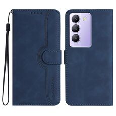 Custodia per cellulare in pelle con motivo a cuore globale per vivo Y100 5G IDN/Y200e 5G (blu reale)