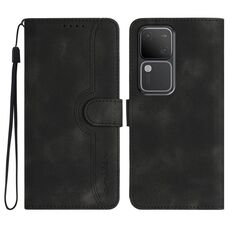 Per vivo V30 5G Global/V30 Pro 5G Global Custodia in pelle con motivo a cuore e sensazione di pelle (nera)