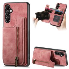Custodia per telefono posteriore con cerniera in pelle retrò per Samsung Galaxy S23 FE 5G (rosa)