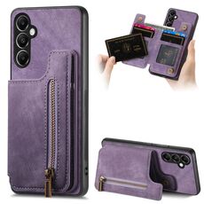 Custodia per telefono posteriore con cerniera in pelle retrò per Samsung Galaxy S23 FE 5G (viola)