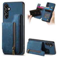 Custodia per telefono posteriore con cerniera in pelle retrò per Samsung Galaxy S23 FE 5G (blu)