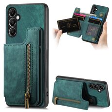 Custodia per telefono posteriore con cerniera in pelle retrò per Samsung Galaxy S23 FE 5G (verde)