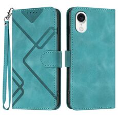 Custodia in pelle per iPhone SE 2024 con motivo a linee Skin Feel (azzurro)