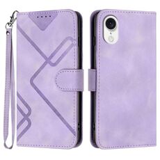 Custodia in pelle per iPhone SE 2024 con motivo a linee Skin Feel (viola chiaro)