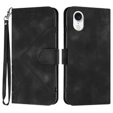 Per iPhone SE 2024 Custodia in pelle con motivo a linee Skin Feel (nera)