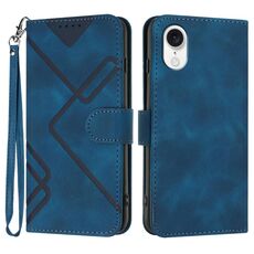 Custodia in pelle per iPhone SE 2024 con motivo a linee Skin Feel (blu reale)