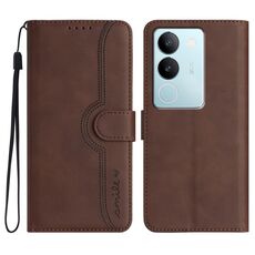 Custodia per cellulare in pelle con motivo a cuore per vivo V29 5G Global/V29 Pro (marrone)