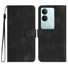 Custodia per cellulare in pelle con motivo a cuore per vivo V29 5G Global/V29 Pro (nero)