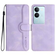 Custodia per cellulare in pelle con motivo a cuore per vivo V29 5G Global/V29 Pro (viola)