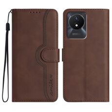 Per vivo Y02A 4G/Y02 4G/Y11 2023/Y02t Custodia per cellulare in pelle con motivo a cuore (marrone)