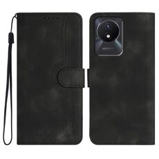 Per vivo Y02A 4G/Y02 4G/Y11 2023/Y02t Custodia per cellulare in pelle con motivo a cuore (nero)
