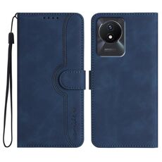 Per vivo Y02A 4G/Y02 4G/Y11 2023/Y02t Custodia per cellulare in pelle con motivo a cuore (blu reale)