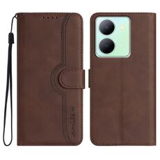 Custodia per cellulare in pelle con motivo a cuore India per vivo Y27 5G/Y36 4G (marrone)