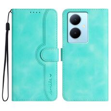 Per vivo Y78+ 5G Global/Y78 5G Global Custodia in pelle con motivo a cuore con sensazione di pelle (azzurro)