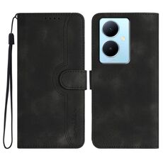 Per vivo Y78+ 5G Global/Y78 5G Global Custodia in pelle con motivo a cuore con sensazione di pelle (nera)