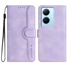 Per vivo Y78+ 5G Global/Y78 5G Global Custodia in pelle con motivo a cuore con sensazione di pelle (viola)