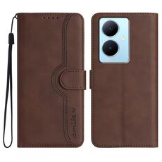 Custodia in pelle per vivo V29 Lite con motivo a cuore Skin Feel (marrone)