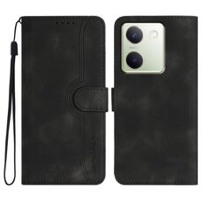 Custodia per cellulare in pelle con motivo a cuore globale per vivo Y100 5G (nera)