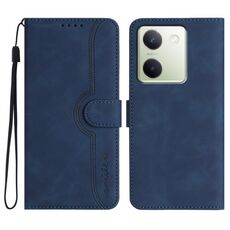 Custodia in pelle per vivo Y100 5G con motivo a cuore globale, sensazione di pelle (blu reale)