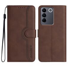 Custodia in pelle per vivo V27 5G Global/V27 Pro 5G Global con motivo a cuore (marrone)