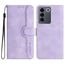 Custodia in pelle per vivo V27 5G Global/V27 Pro 5G Global con motivo a cuore (viola)