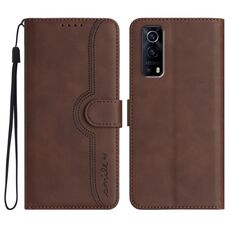 Custodia in pelle per vivo Y72 5G/iQOO Z3/Y52 5G con motivo a cuore (marrone)