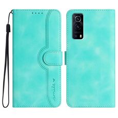 Custodia per cellulare in pelle con motivo a cuore per vivo Y72 5G/iQOO Z3/Y52 5G (azzurro)