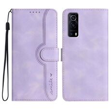 Custodia per cellulare in pelle con motivo a cuore per vivo Y72 5G/iQOO Z3/Y52 5G (viola)