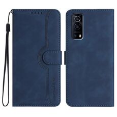 Custodia per cellulare in pelle con motivo a cuore per vivo Y72 5G/iQOO Z3/Y52 5G (blu reale)