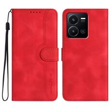Custodia per cellulare in pelle con motivo a cuore globale per vivo Y35 4G Global/Y22s 4G (rosso)