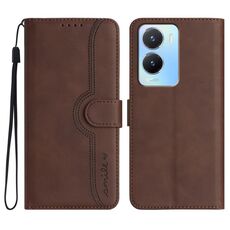 Per vivo Y02s 4G Global Heart Pattern Skin Feel Custodia in pelle per cellulare (marrone)
