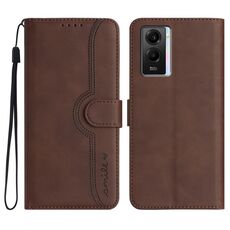 Per vivo iQOO U5e 5G/Y30 5G/Y33e 5G Custodia per telefono in pelle con motivo a cuore Skin Feel (marrone)