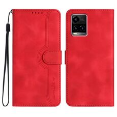 Per vivo Y33s 4G Global/Y21/Y21s/Y21t Custodia in pelle con motivo a cuore Skin Feel (Rosso)