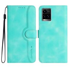 Custodia in pelle per vivo Y33s 4G Global/Y21/Y21s/Y21t con motivo a cuore (blu chiaro)