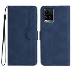 Custodia per cellulare in pelle con motivo a cuore per vivo Y33s 4G Global/Y21/Y21s/Y21t (blu reale)