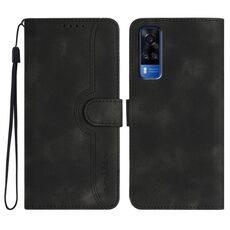 Custodia per cellulare in pelle con motivo a cuore per vivo Y53s 4G/Y51a/Y33 4G (nera)