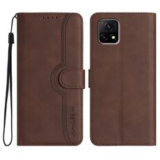 Custodia in pelle per vivo Y72 5G India con motivo a cuore Skin Feel (marrone)