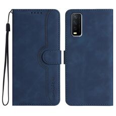 Per vivo Y20/Y20i/Y11s/Y12s/iQOO U1x Custodia per cellulare in pelle con motivo a cuore (blu reale)
