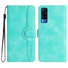 Custodia per cellulare in pelle con motivo a cuore India per vivo Y51 2020 India/Y31 4G India (azzurro)