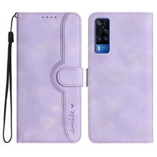 Custodia in pelle per vivo Y51 2020 India/Y31 4G India con motivo a cuore in pelle (viola)
