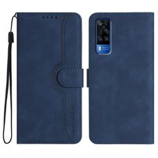 Custodia per cellulare in pelle con motivo a cuore India per vivo Y51 2020 India/Y31 4G India (blu reale)
