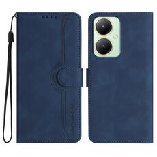 Custodia per cellulare in pelle con motivo a cuore globale per vivo Y27 4G (blu reale)